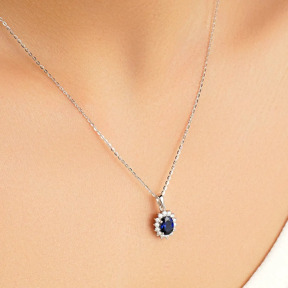 1.64 CT. Floral Halo Oval Sapphire Pendant sold by MSBLUE Jewelry product image thumbnail 5