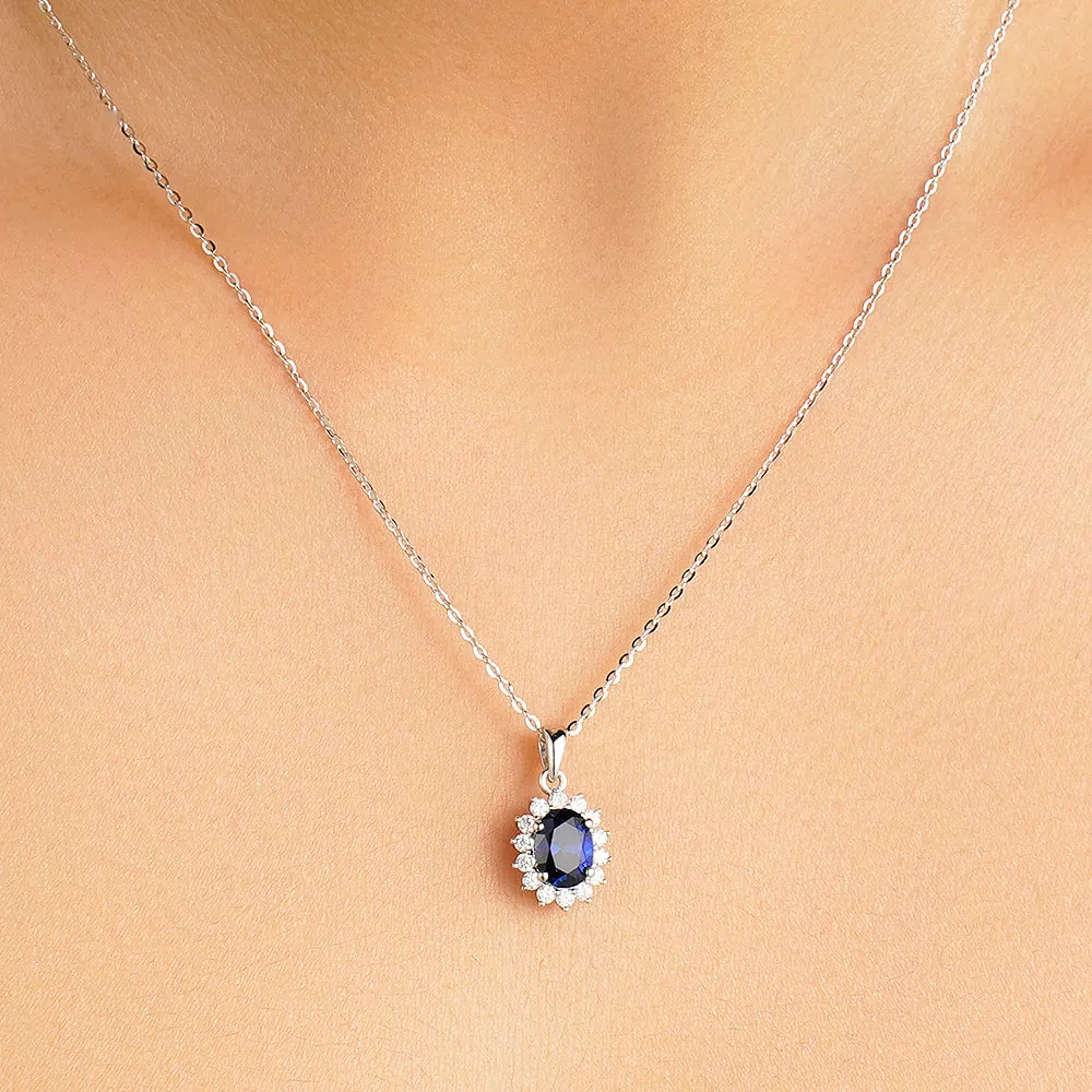 1.64 CT. Floral Halo Oval Sapphire Pendant sold by MSBLUE Jewelry product image thumbnail 3