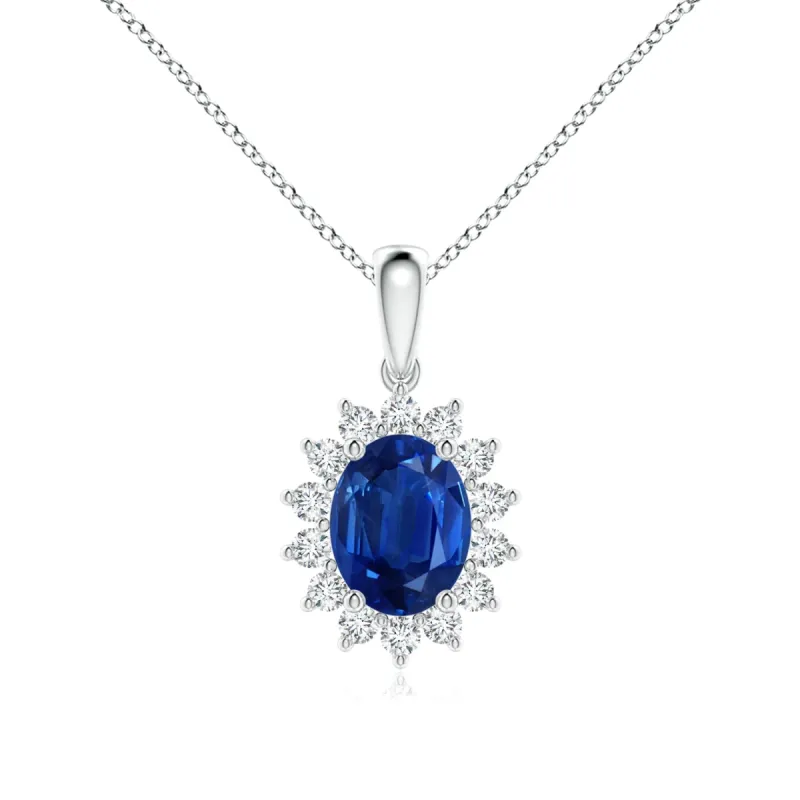 1.64 CT. Floral Halo Oval Sapphire Pendant sold by MSBLUE Jewelry