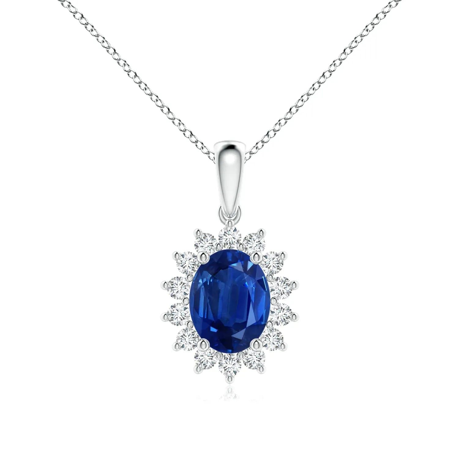 1.64 CT. Floral Halo Oval Sapphire Pendant sold by MSBLUE Jewelry