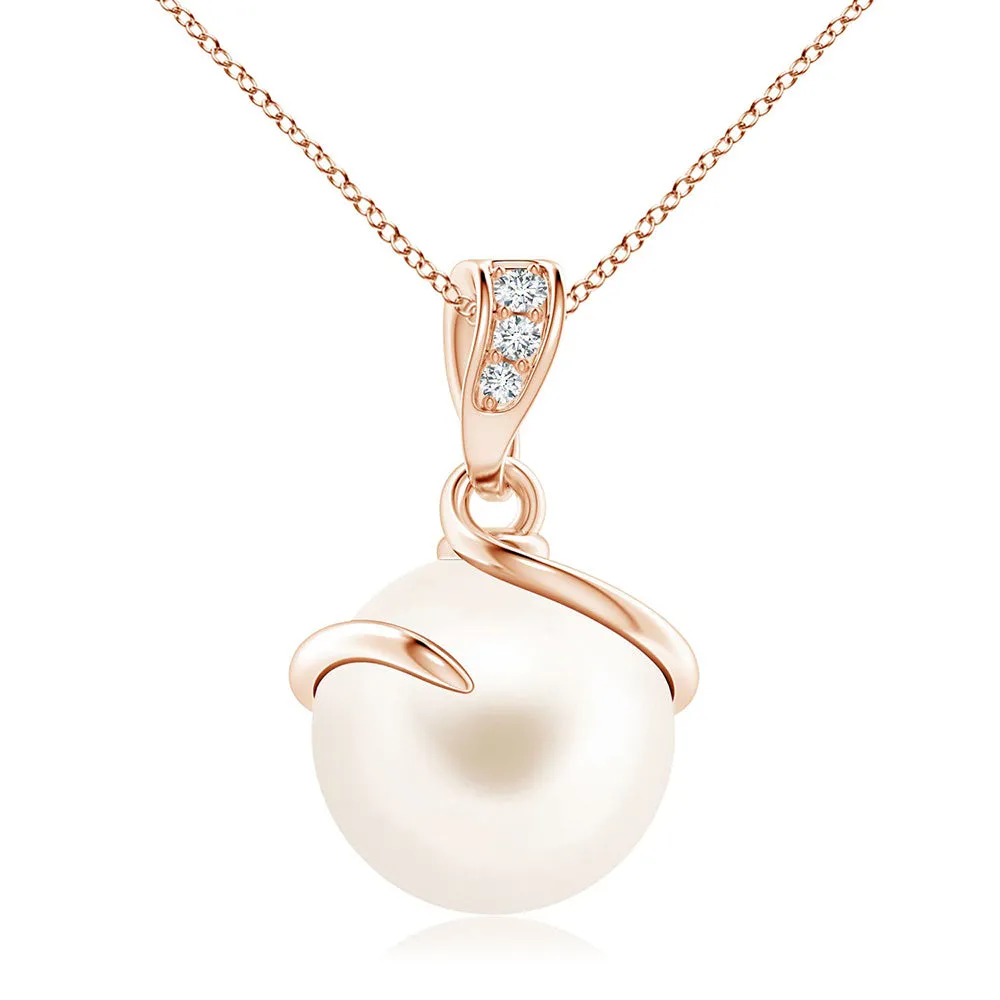 8mm Freshwater Cultured Pearl Spiral Pendant with Moissanite Accent sold by MSBLUE Jewelry product image thumbnail 3