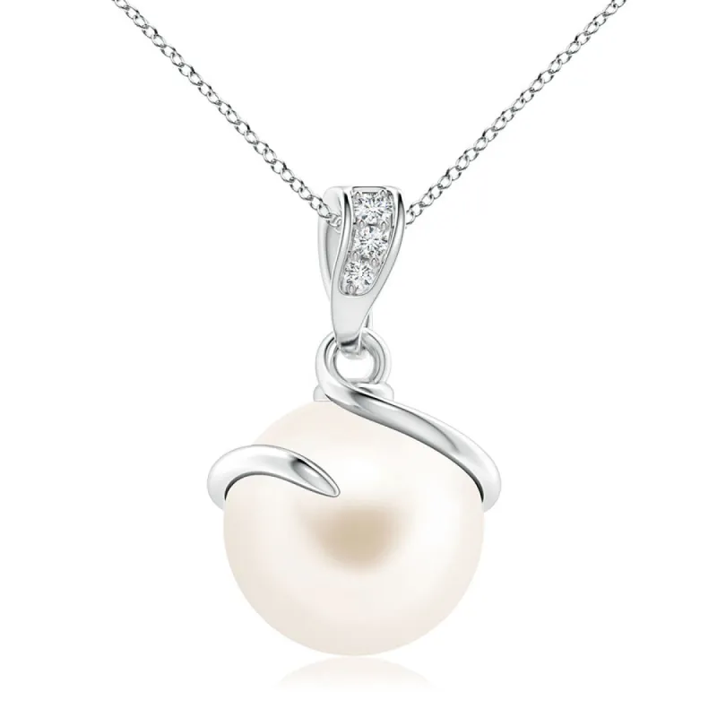 8mm Freshwater Cultured Pearl Spiral Pendant with Moissanite Accent sold by MSBLUE Jewelry