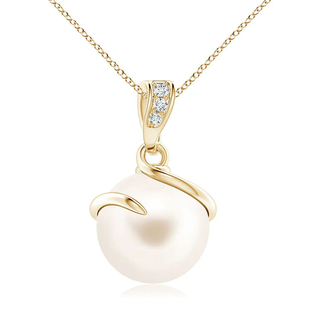 8mm Freshwater Cultured Pearl Spiral Pendant with Moissanite Accent sold by MSBLUE Jewelry product image thumbnail 2