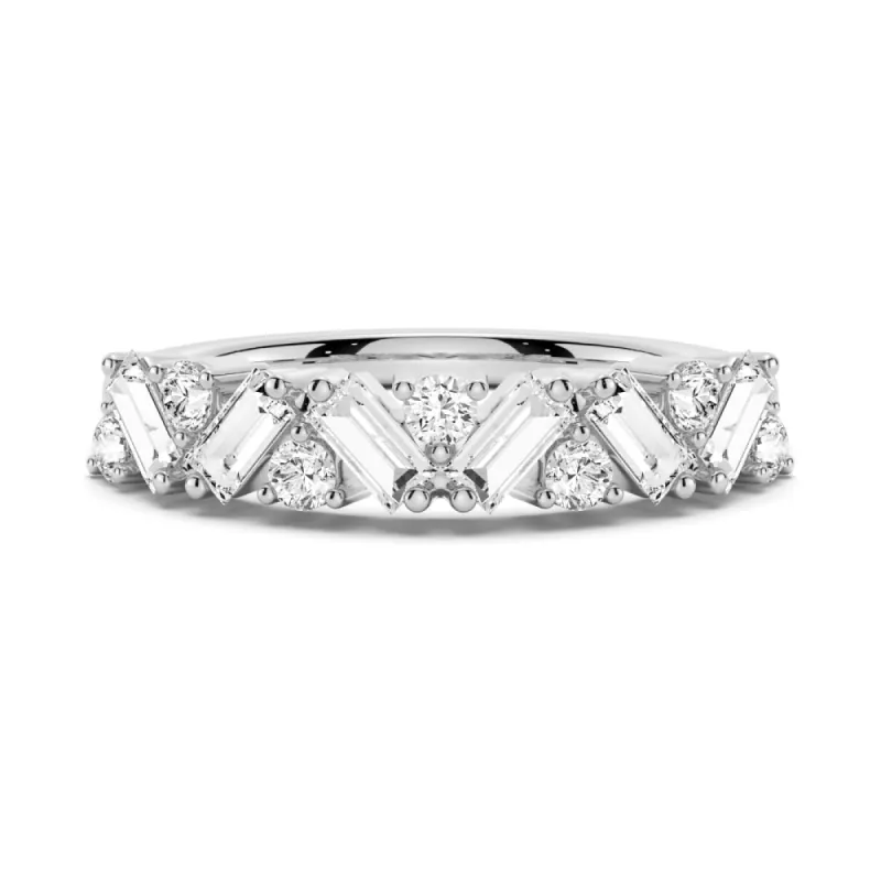 Art Deco Round And Baguette Moissanite Wedding Band sold by MSBLUE Jewelry