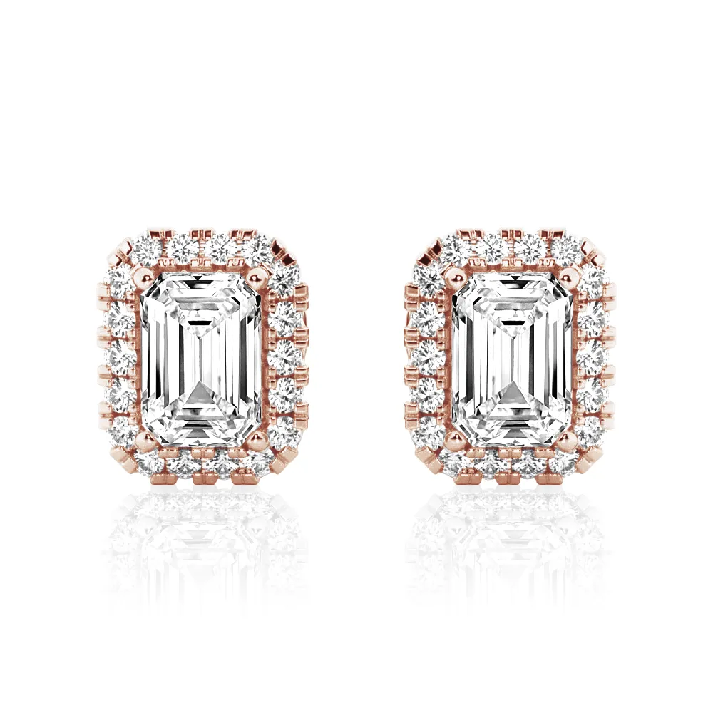 4.14 ctw Emerald Cut Moissanite Halo Stud Earrings sold by MSBLUE Jewelry product image thumbnail 3