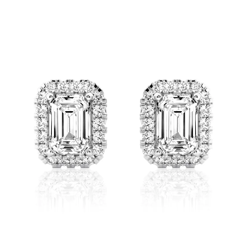 4.14 ctw Emerald Cut Moissanite Halo Stud Earrings sold by MSBLUE Jewelry