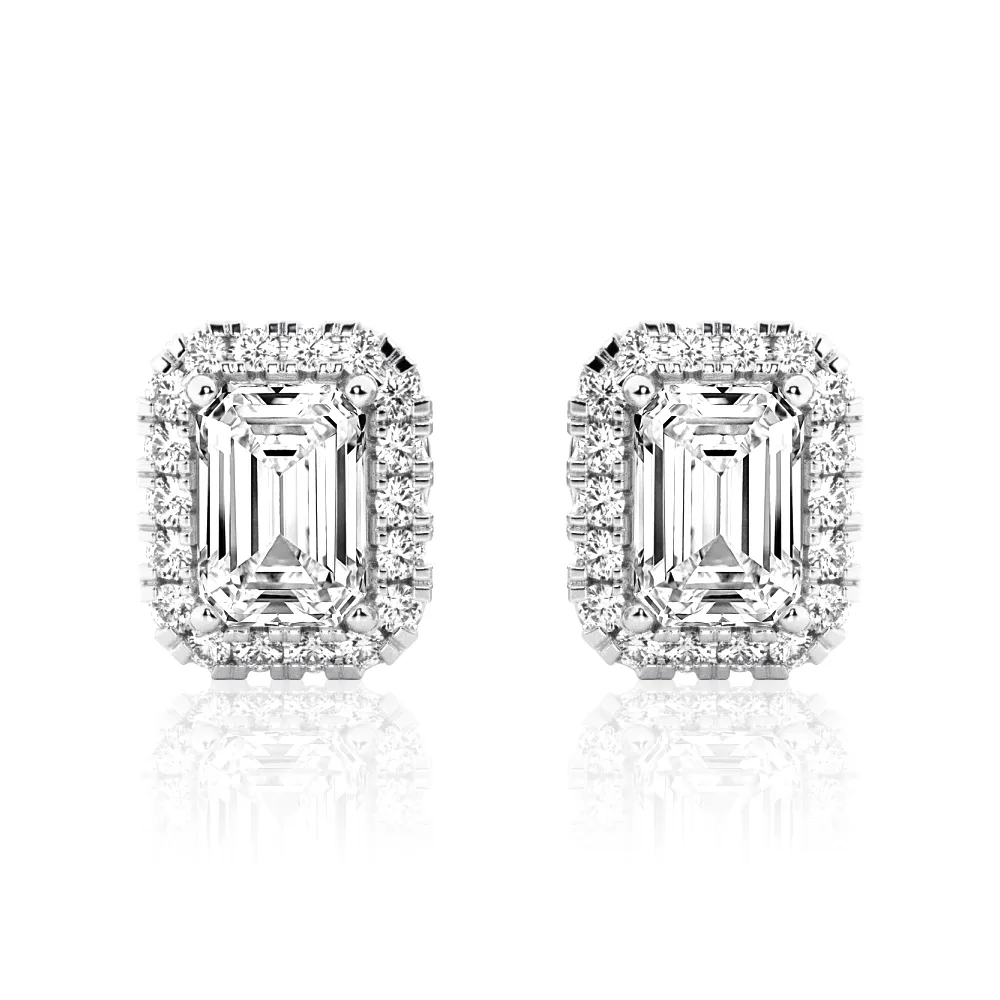 4.14 ctw Emerald Cut Moissanite Halo Stud Earrings sold by MSBLUE Jewelry