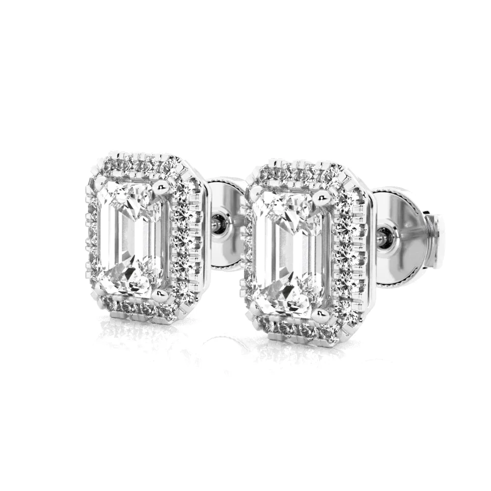 4.14 ctw Emerald Cut Moissanite Halo Stud Earrings sold by MSBLUE Jewelry product image thumbnail 4
