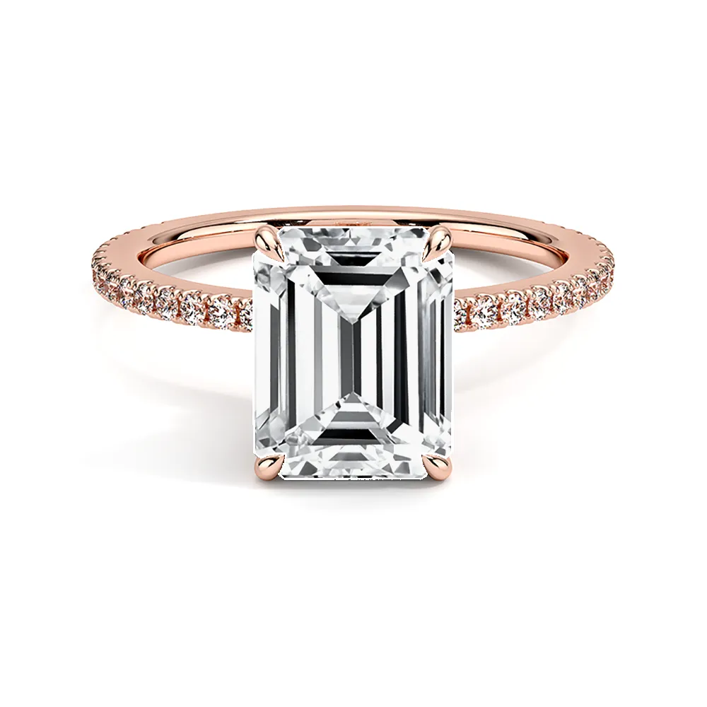 Prong Accented Emerald Cut Engagement Ring With Hidden Halo sold by MSBLUE Jewelry product image thumbnail 3
