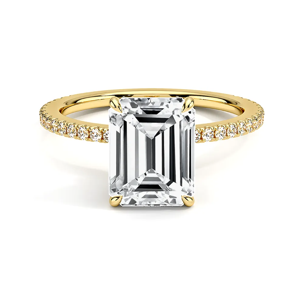 Prong Accented Emerald Cut Engagement Ring With Hidden Halo sold by MSBLUE Jewelry product image thumbnail 2