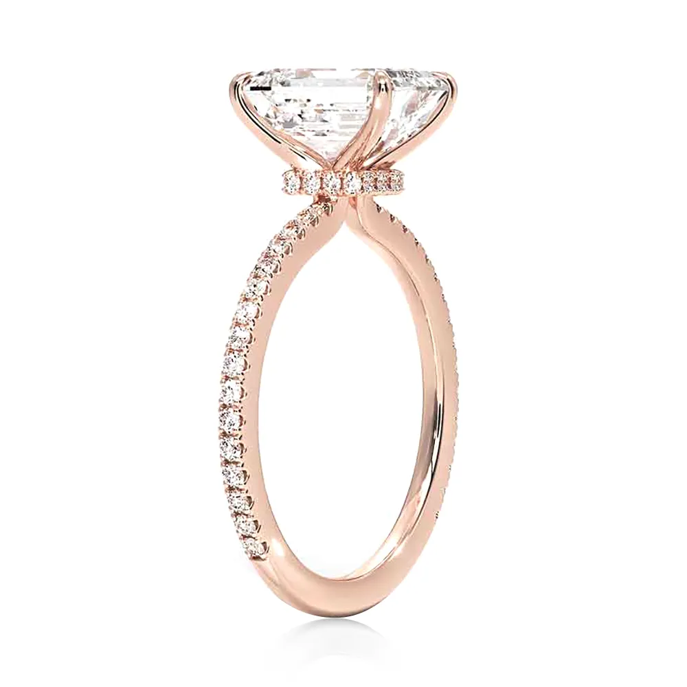 Prong Accented Emerald Cut Engagement Ring With Hidden Halo sold by MSBLUE Jewelry product image thumbnail 4