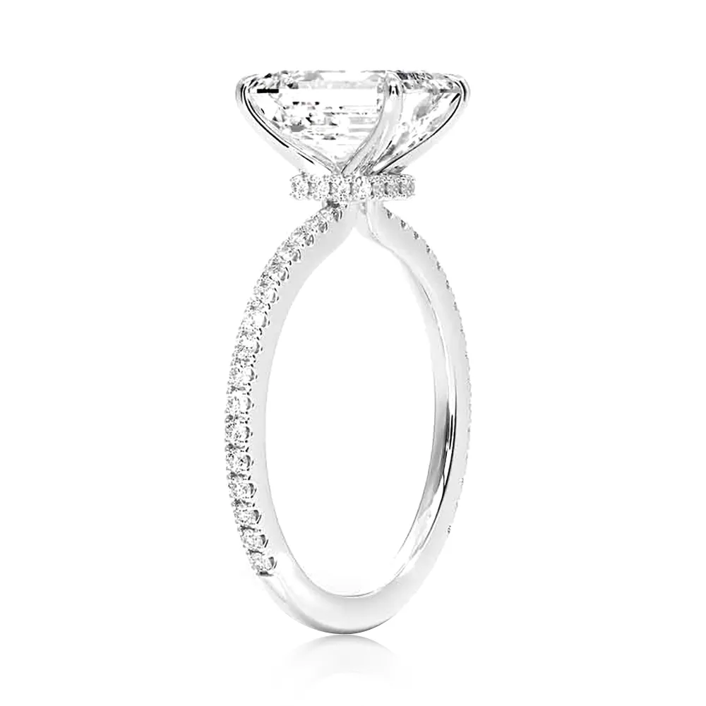 Prong Accented Emerald Cut Engagement Ring With Hidden Halo sold by MSBLUE Jewelry product image thumbnail 5