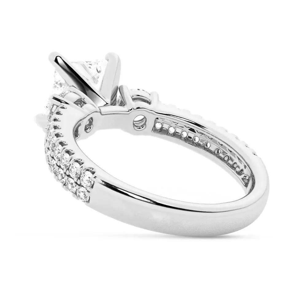 NEW Double Row Pave Three Stone Princess Cut Moissanite Engagement Ring sold by MSBLUE Jewelry product image thumbnail 5