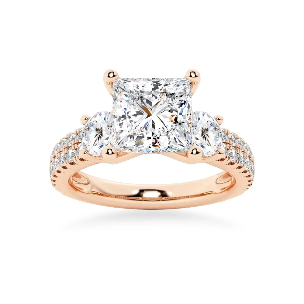 NEW Double Row Pave Three Stone Princess Cut Moissanite Engagement Ring sold by MSBLUE Jewelry product image thumbnail 3