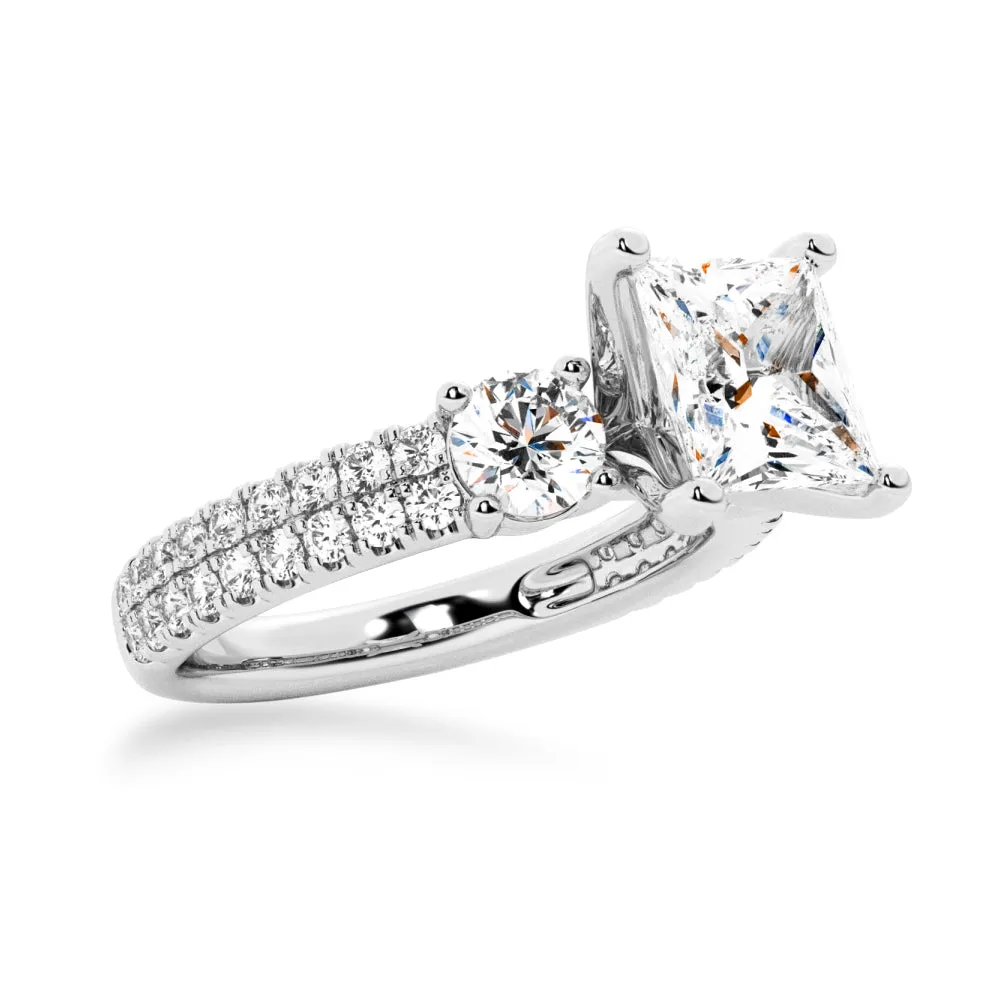 NEW Double Row Pave Three Stone Princess Cut Moissanite Engagement Ring sold by MSBLUE Jewelry product image thumbnail 4