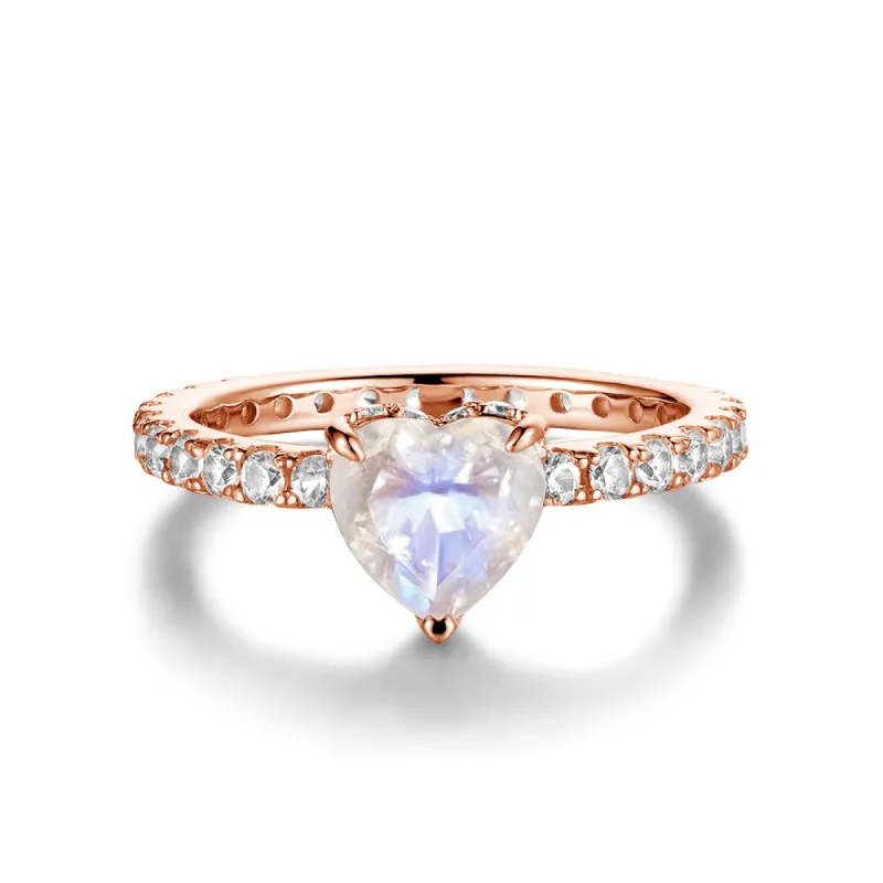 Heart-Shape Moonstone Ring With White Sapphire Side Stones sold by MSBLUE Jewelry