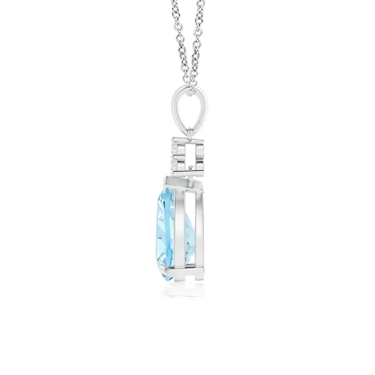 1 CT. Claw-Set Aquamarine Drop Pendant with Trio Diamonds sold by MSBLUE Jewelry product image thumbnail 2