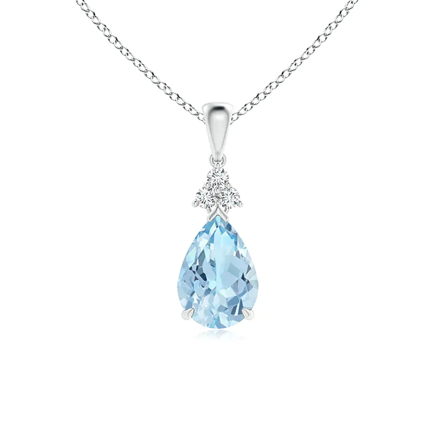 1 CT. Claw-Set Aquamarine Drop Pendant with Trio Diamonds sold by MSBLUE Jewelry