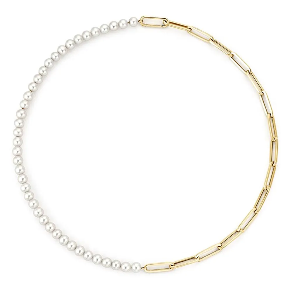 Duality Cultured Pearl and Paperclip Chain Necklace sold by MSBLUE Jewelry product image thumbnail 2