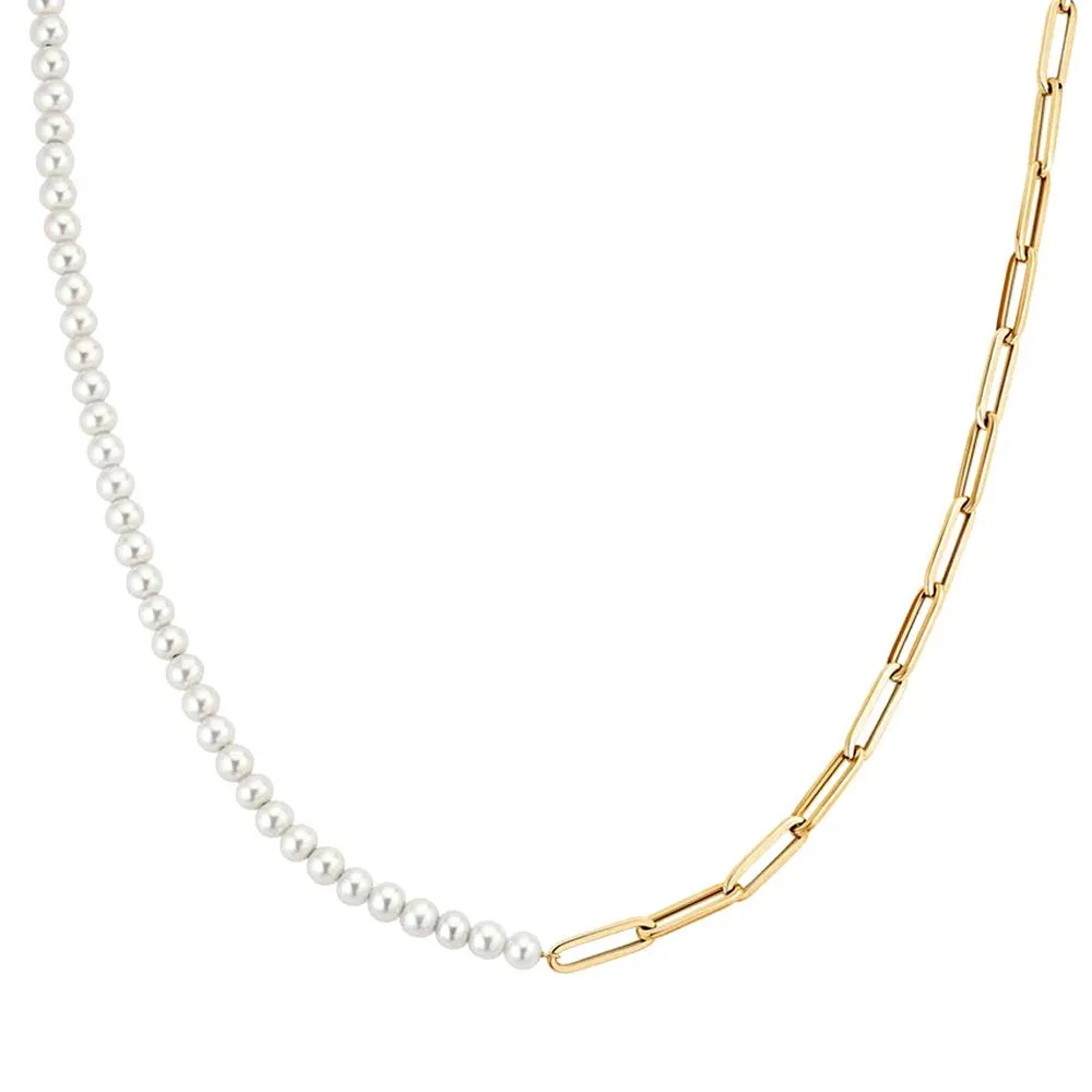 Duality Cultured Pearl and Paperclip Chain Necklace sold by MSBLUE Jewelry