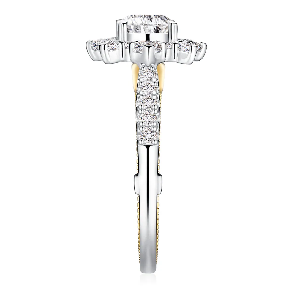 1 CT. Vintage Inspired Two-Tone Round Halo Moissanite Engagement Ring sold by MSBLUE Jewelry product image thumbnail 4