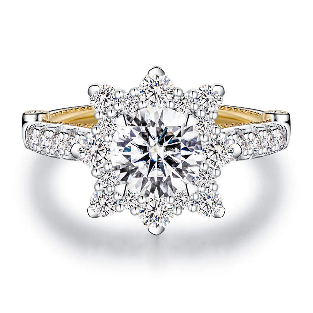 1 CT. Vintage Inspired Two-Tone Round Halo Moissanite Engagement Ring sold by MSBLUE Jewelry