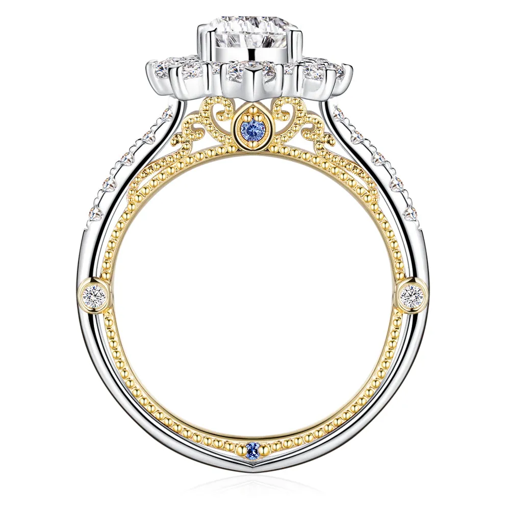 1 CT. Vintage Inspired Two-Tone Round Halo Moissanite Engagement Ring sold by MSBLUE Jewelry product image thumbnail 2