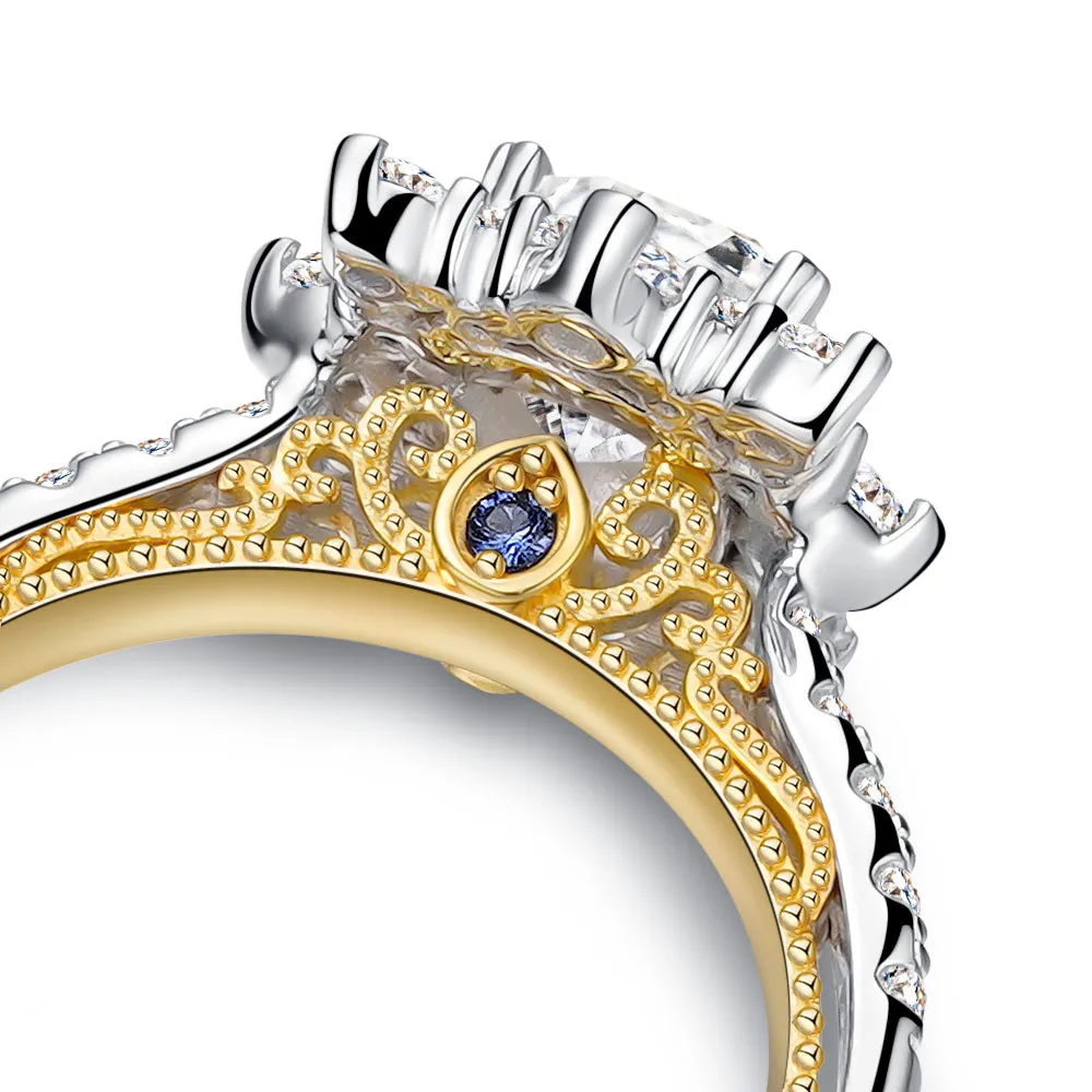 1 CT. Vintage Inspired Two-Tone Round Halo Moissanite Engagement Ring sold by MSBLUE Jewelry product image thumbnail 5