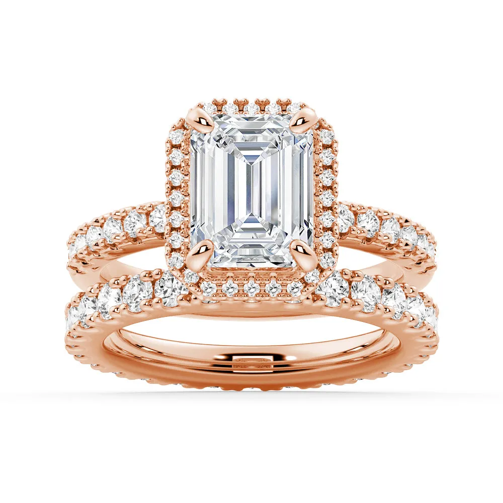Emerald Cut Halo Moissanite Ring Set with Matching Wedding Band sold by MSBLUE Jewelry product image thumbnail 3