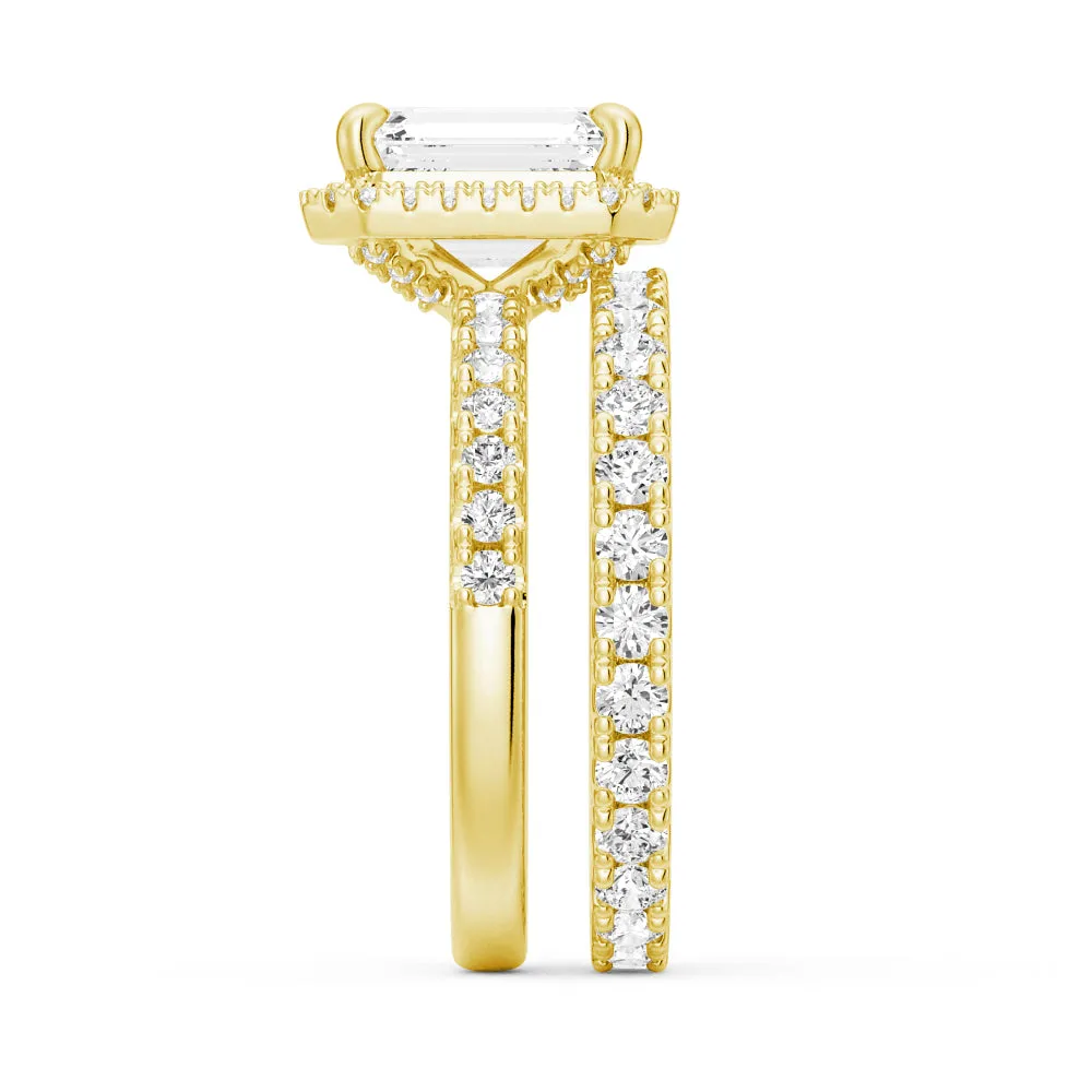 Emerald Cut Halo Moissanite Ring Set with Matching Wedding Band sold by MSBLUE Jewelry product image thumbnail 5