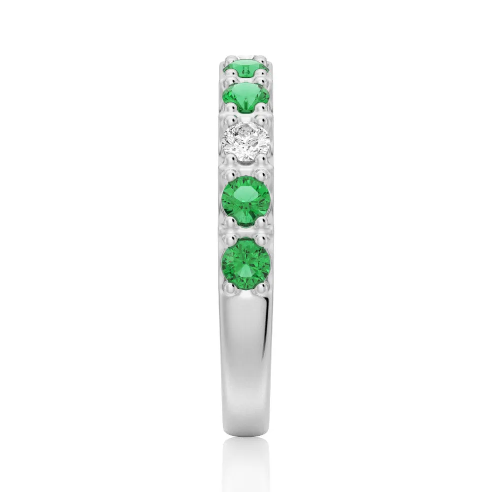 Round Emerald and White Sapphire Half Eternity Wedding Ring sold by MSBLUE Jewelry product image thumbnail 3