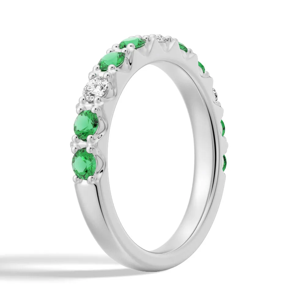 Round Emerald and White Sapphire Half Eternity Wedding Ring sold by MSBLUE Jewelry product image thumbnail 2