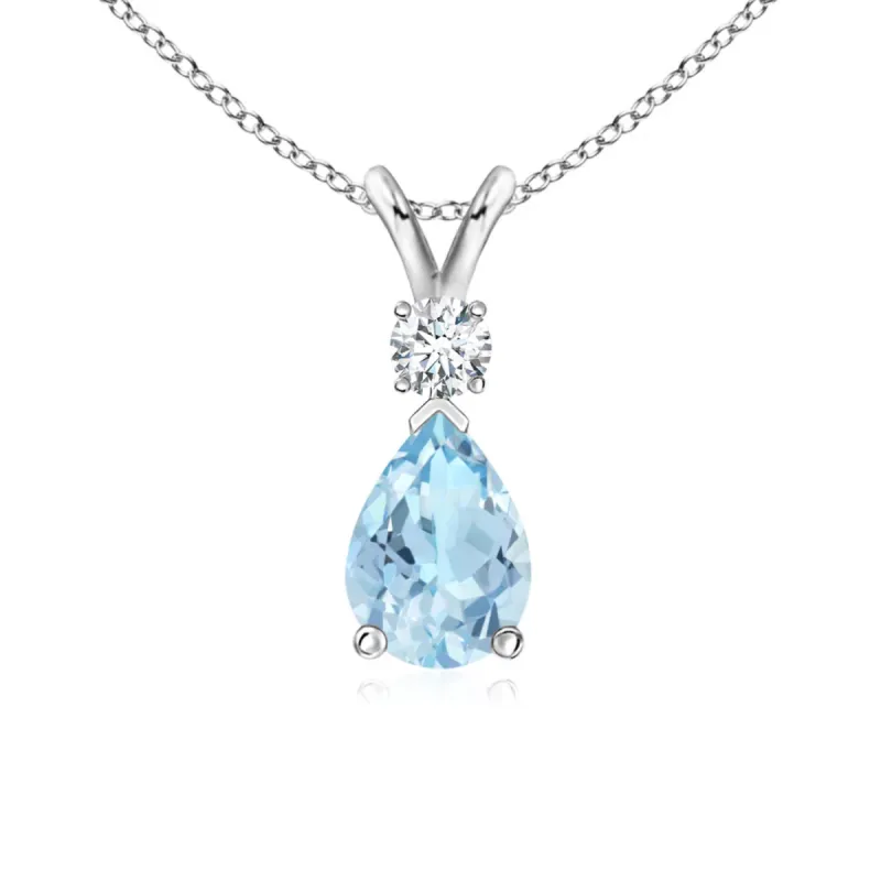 1.12 CT. Aquamarine Pear Shape Pendant with Diamond sold by MSBLUE Jewelry