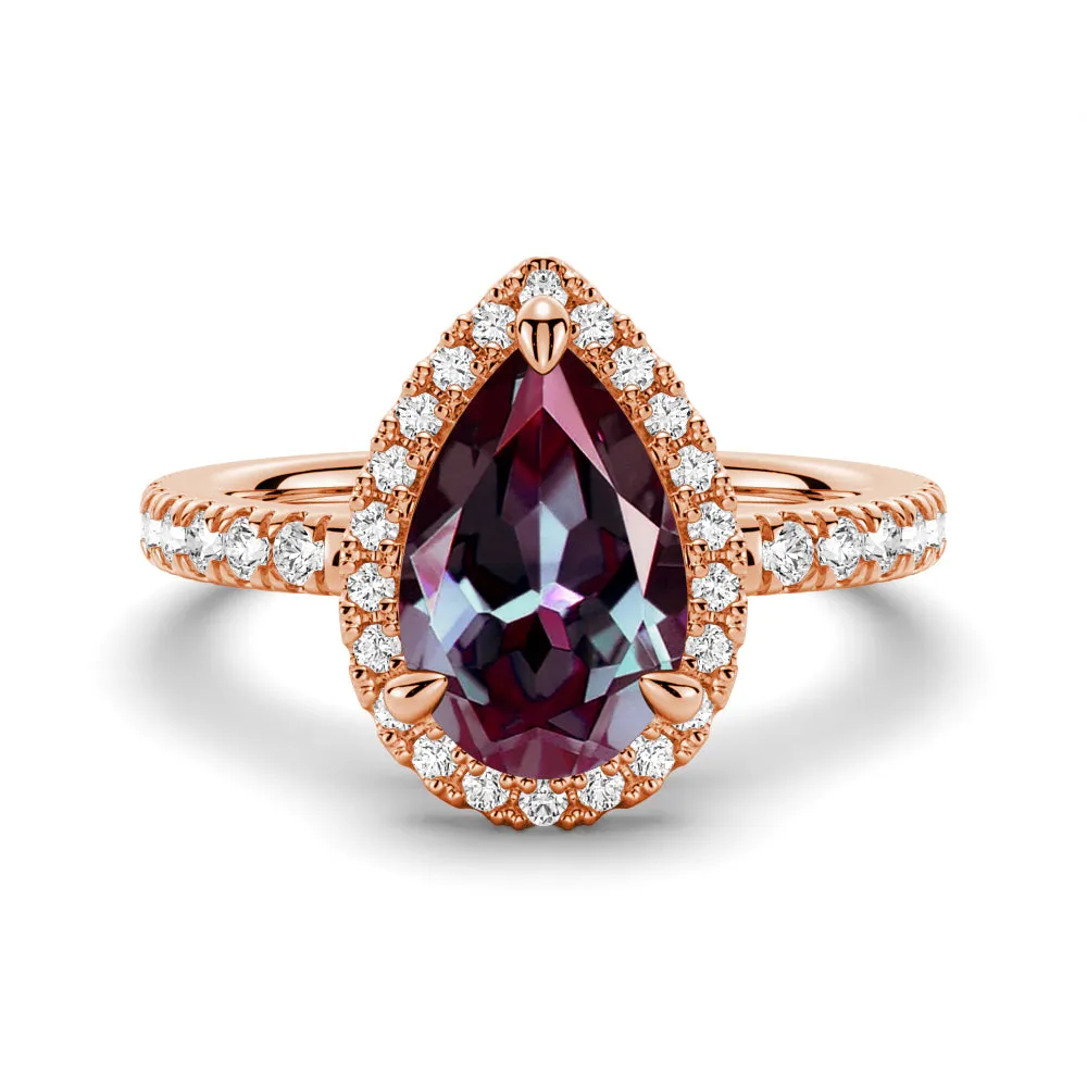 3 CT. Pear Shaped Alexandrite Engagement Ring With Moissanite Halo Pavé sold by MSBLUE Jewelry