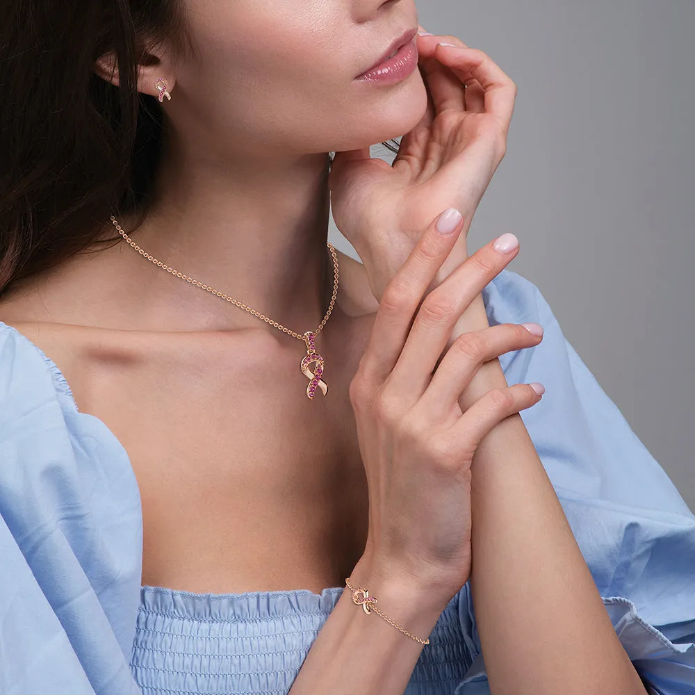 "Faith Over Fear" Ribbon Bracelet In Rose Gold With Pavé Pink Sapphires sold by MSBLUE Jewelry product image thumbnail 4