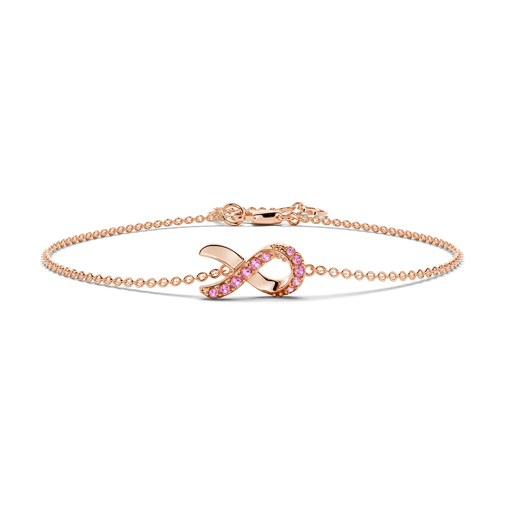 "Faith Over Fear" Ribbon Bracelet In Rose Gold With Pavé Pink Sapphires sold by MSBLUE Jewelry
