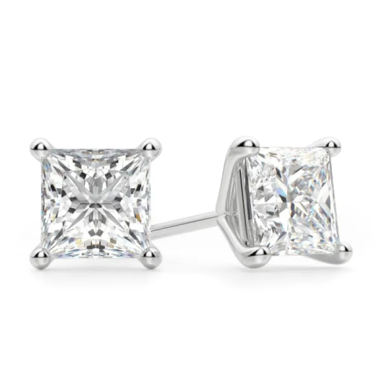 In-Stock 1 CT. Classic Princess Shaped Moissanite Stud Earrings made by MSBLUE Jewelry