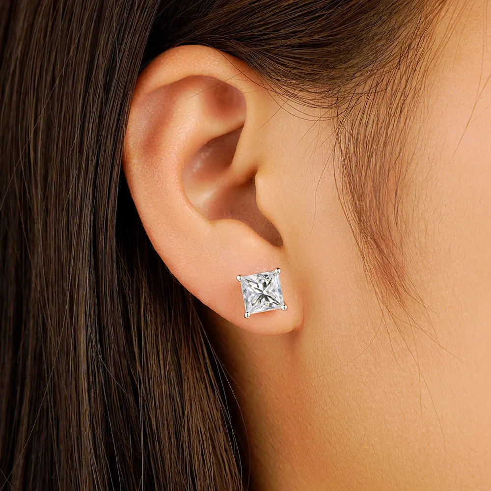In-Stock 1 CT. Classic Princess Shaped Moissanite Stud Earrings sold by MSBLUE Jewelry product image thumbnail 3