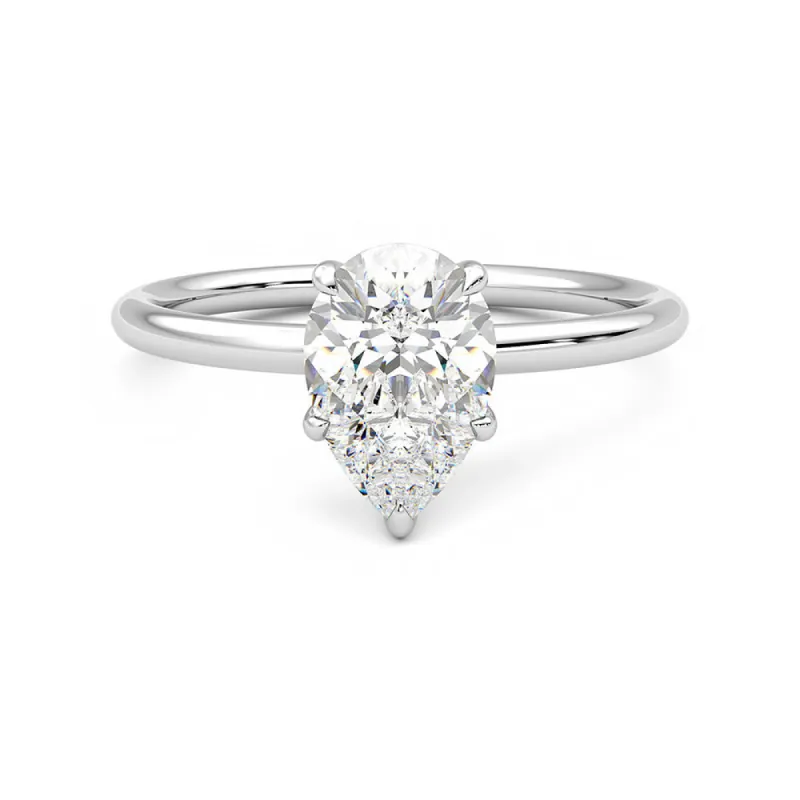 Solitaire Pear Cut Moissanite Engagement Ring with Hidden Anniversary Stone sold by MSBLUE Jewelry