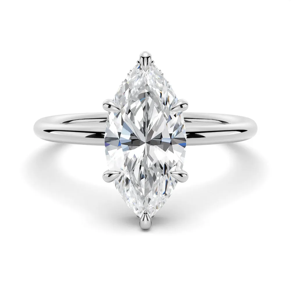 Petite Marquise Solitaire Moissanite Engagement Ring With Hidden Halo sold by MSBLUE Jewelry