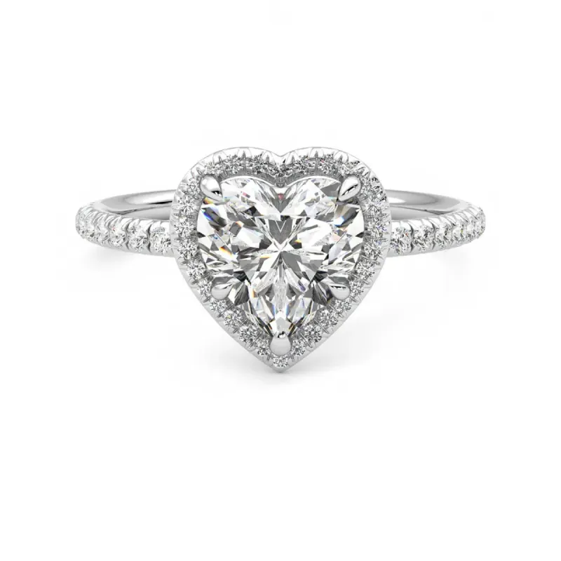 Classic Halo Heart Shaped Moissanite Engagement Ring with Hidden Anniversary Stone Accent sold by MSBLUE Jewelry