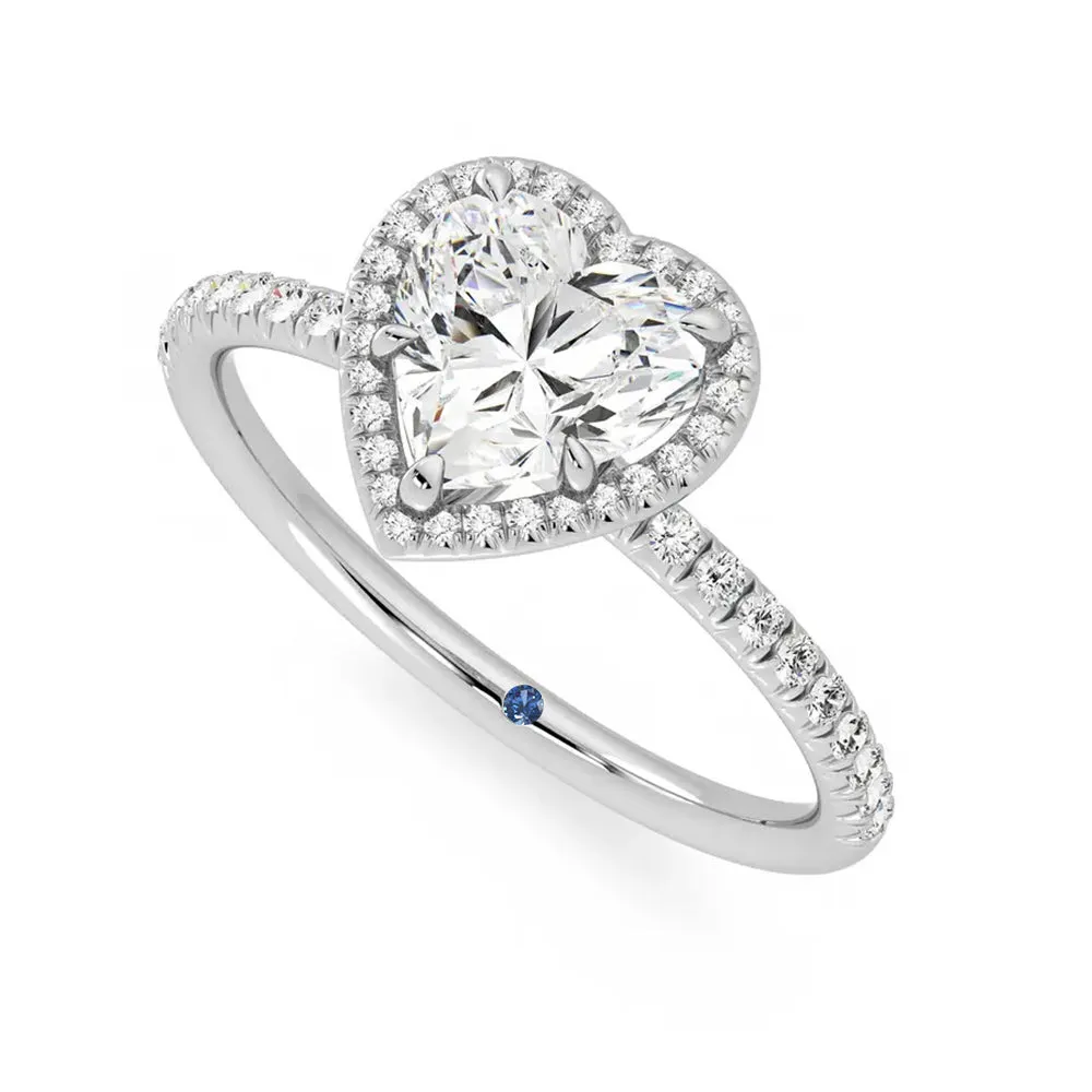 Classic Halo Heart Shaped Moissanite Engagement Ring with Hidden Anniversary Stone Accent sold by MSBLUE Jewelry product image thumbnail 2