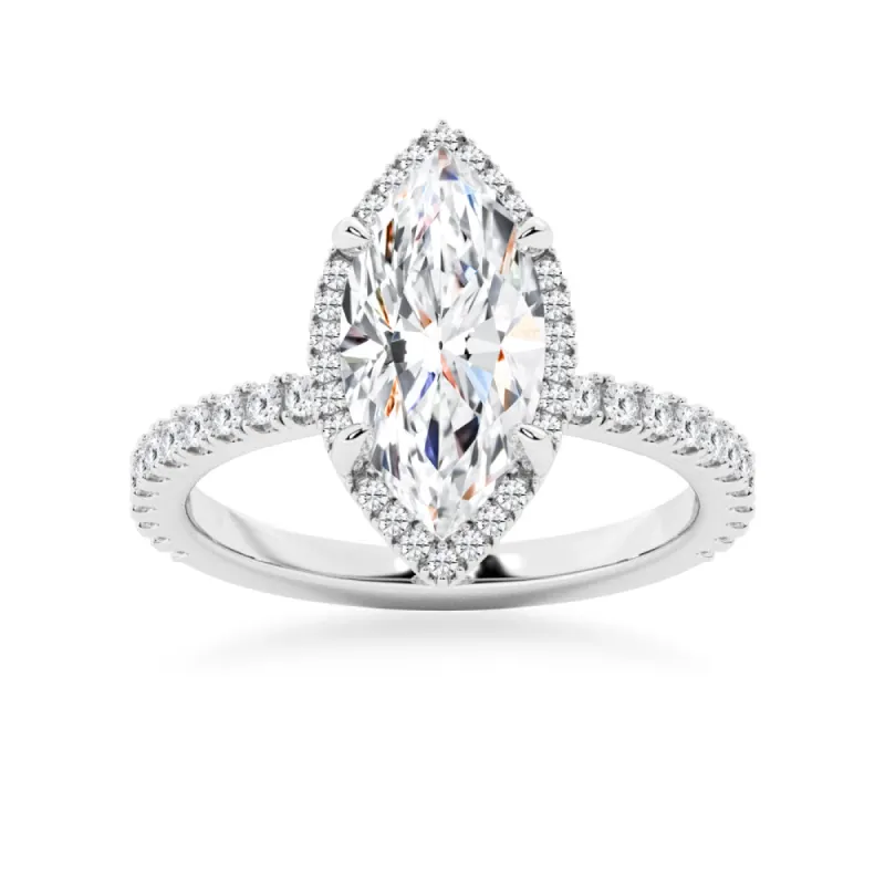 Half Eternity Marquise Cut Moissanite Halo Engagement Ring sold by MSBLUE Jewelry