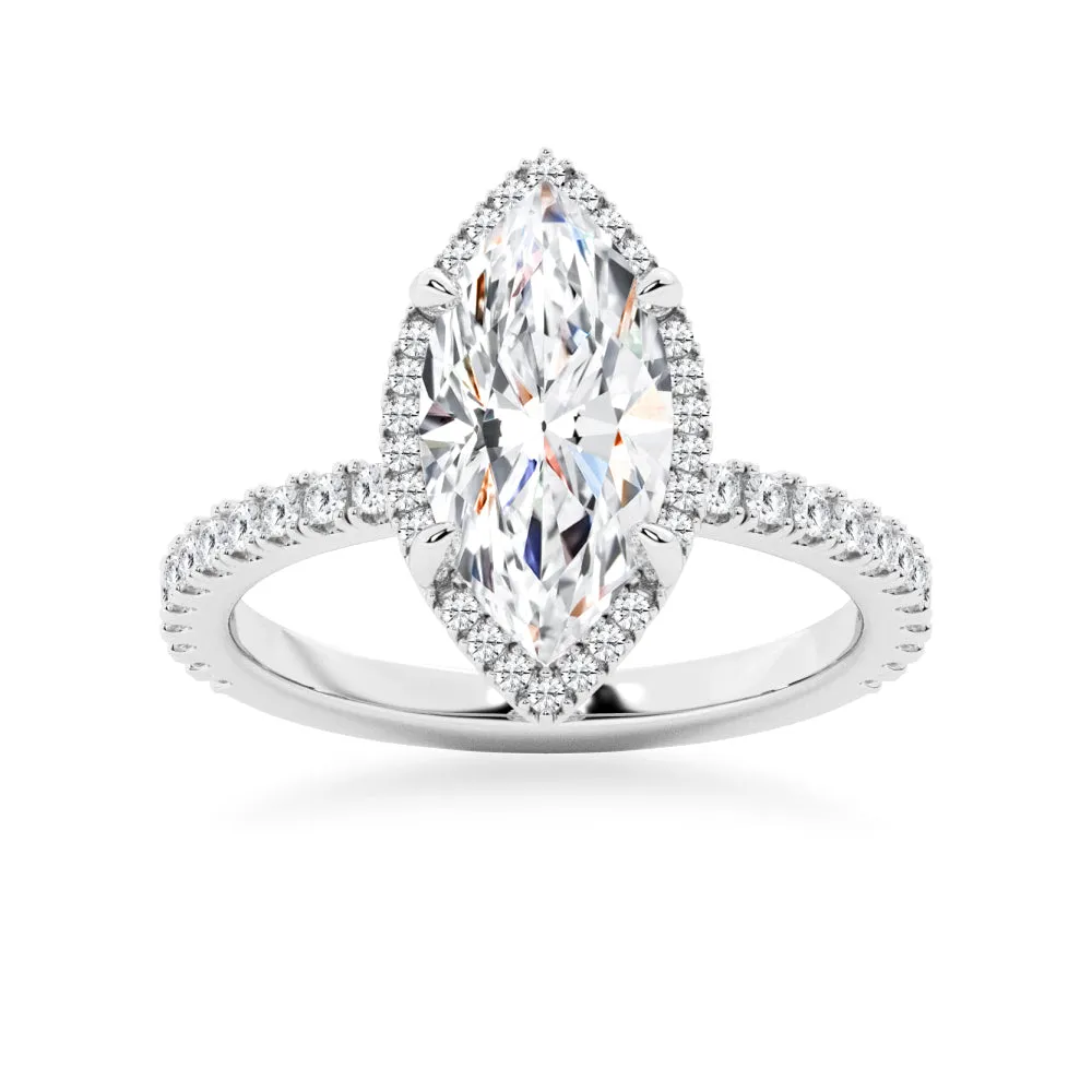 Half Eternity Marquise Cut Moissanite Halo Engagement Ring sold by MSBLUE Jewelry
