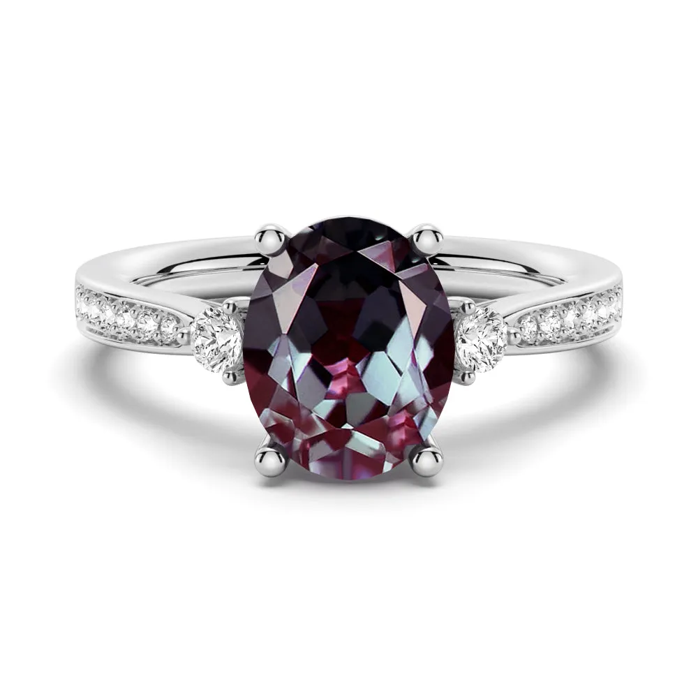 3 CT. Oval Cut Alexandrite Engagement Ring With Moissanite Accents sold by MSBLUE Jewelry