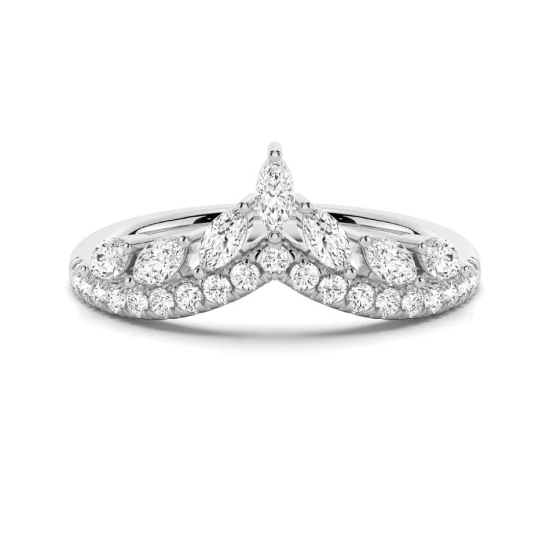 Curved Crown Marquise And Round Moissanite Wedding Band sold by MSBLUE Jewelry