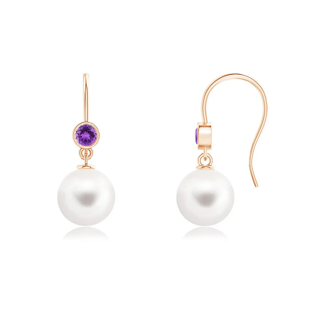8mm Freshwater Cultured Pearl Earrings with Bezel Set Amethyst sold by MSBLUE Jewelry product image thumbnail 3