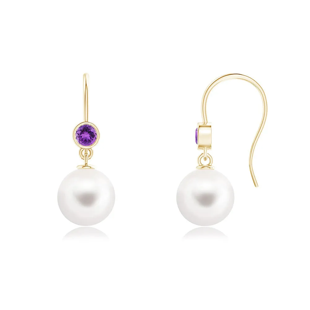 8mm Freshwater Cultured Pearl Earrings with Bezel Set Amethyst sold by MSBLUE Jewelry product image thumbnail 2