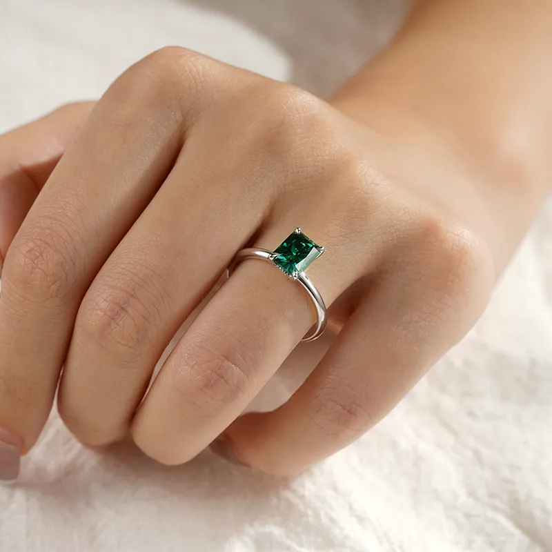 2 CT. Four-Prong Radiant Cut Green Moissanite Engagement Ring With Hidden Halo sold by MSBLUE Jewelry product image thumbnail 5