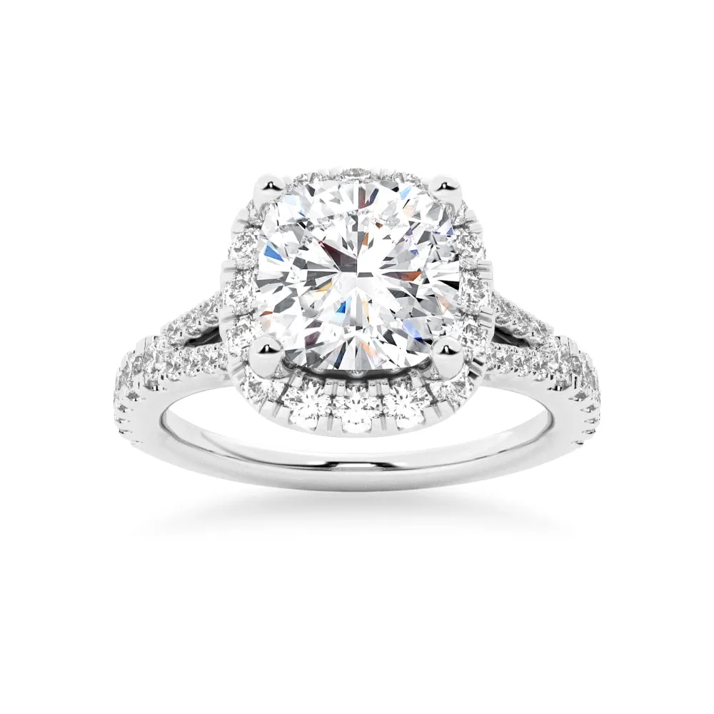 NEW Cushion Cut Split-Shank Moissanite Halo Engagement Ring sold by MSBLUE Jewelry